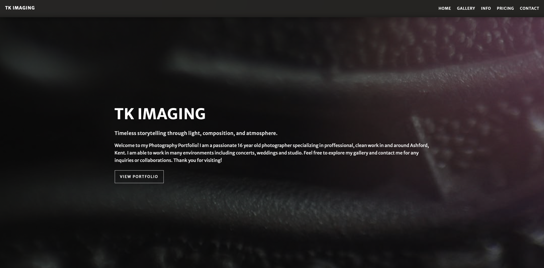 Tristan Knight Photography Website project screenshot